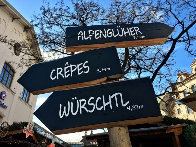 Food choices at the Christmas market in Munich