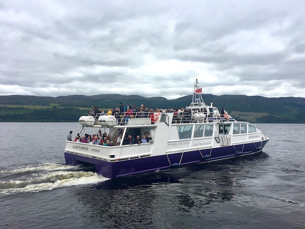 The Jacobite Warrior departing on a Loch Ness cruise