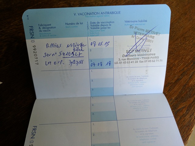 EU pet passport rabies vaccination record