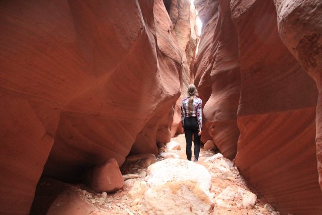 Hiking through Wire Pass Slot Canyon