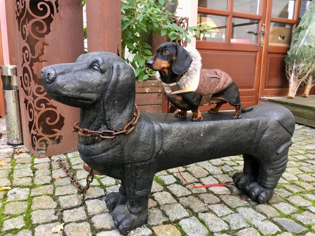 Dachshund on Dachshund statue