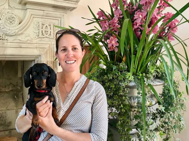 Inside Chenonceau with a dog