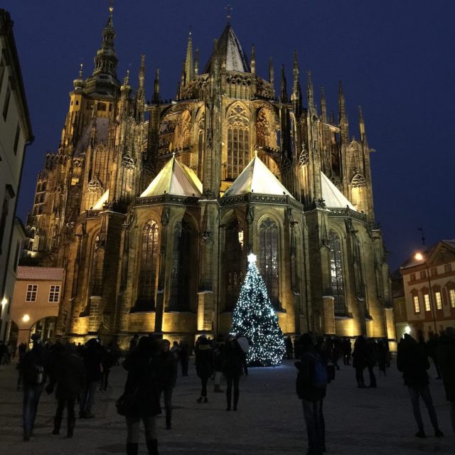 Inside Prague Castle on a winter evening