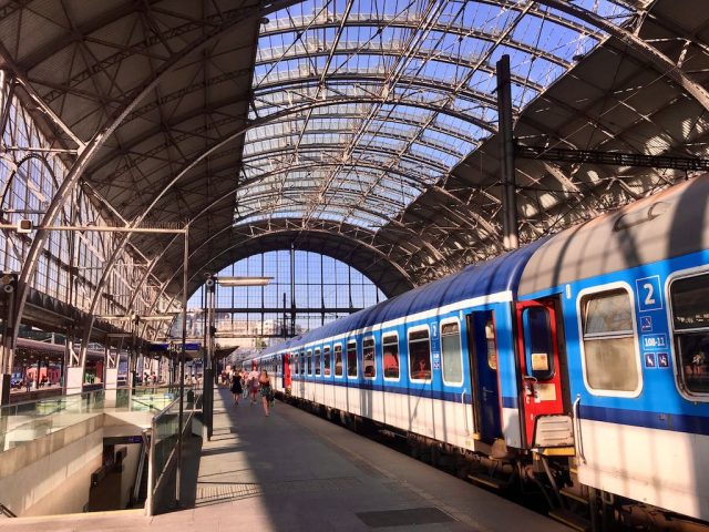 Catching a train at Prague Central Station