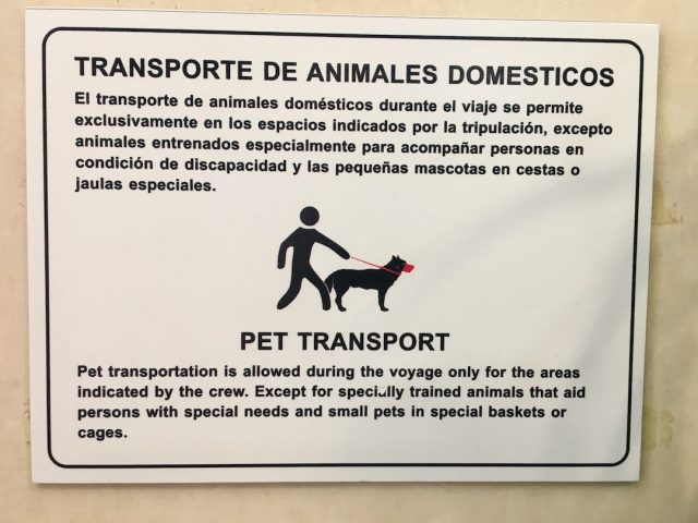 Sign about pet transport on Greek ferry