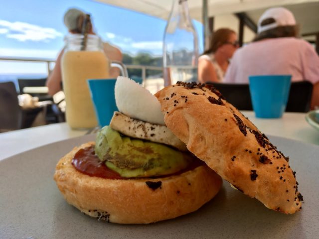 Haloumi and avocado breakfast burger