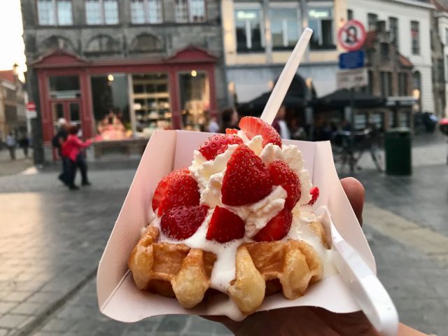 Takeaway waffles in Bruges