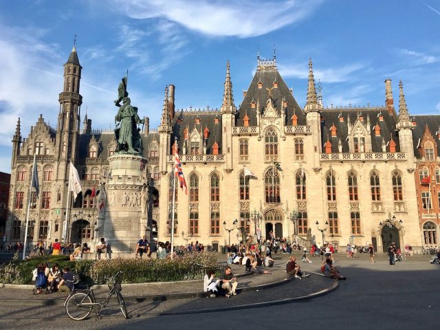 Evening at the main square in Bruges