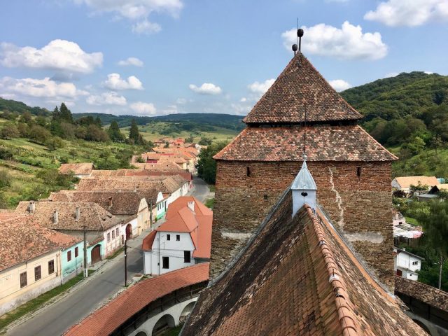 View of a Romanian village from a church tower