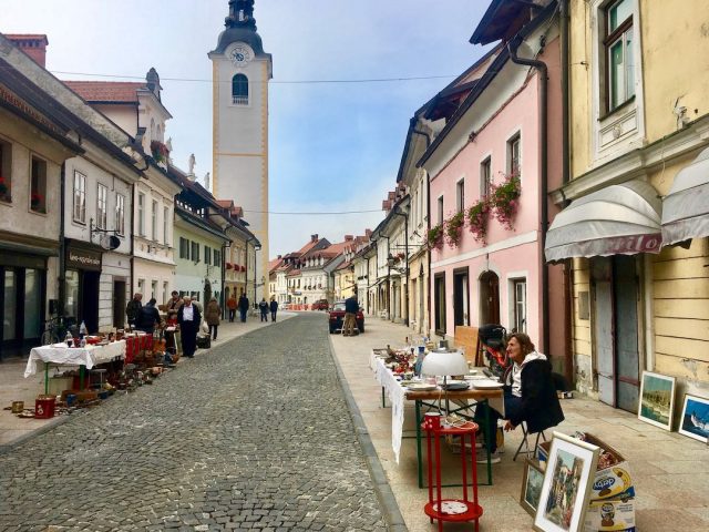 Flea market on the main street of Kamnik