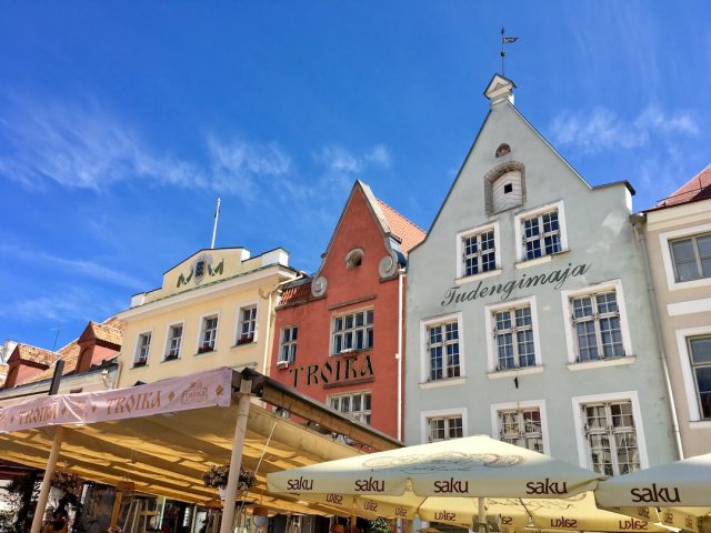 Restaurants lining the main square in Tallinn