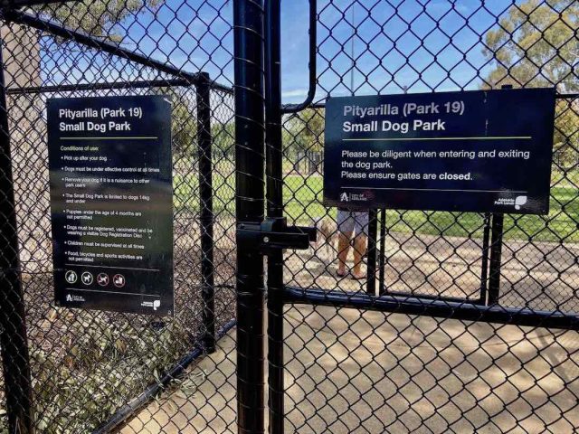 The gate at Pityarilla Dog Park