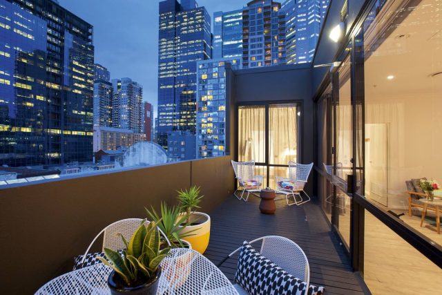 The balcony of a Terrace Suite at Ovolo Laneways