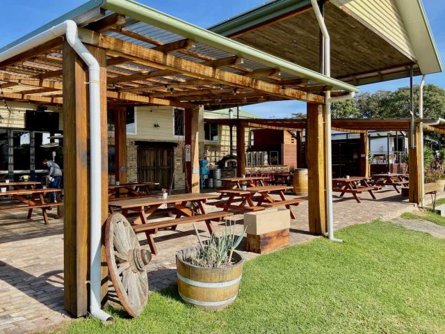 The large outdoor dining area at Camel Rock Brewery
