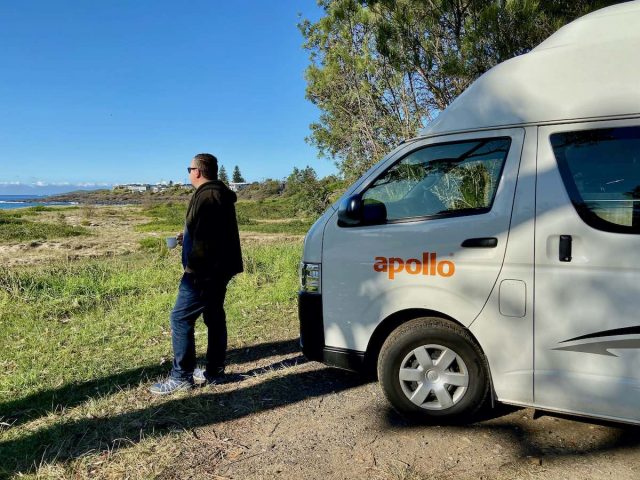 Coffee break on campervan road trip