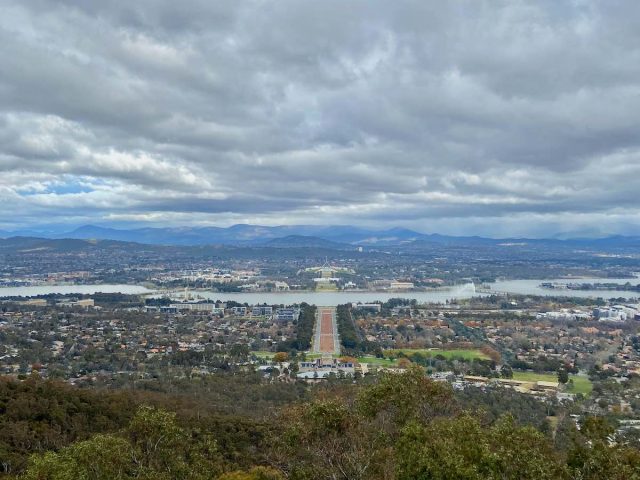 The view from Mount Ainslie towards Parliament House