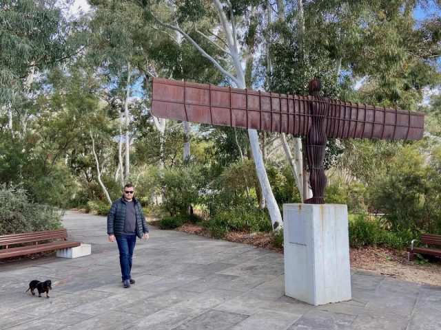 Walking through the NGA Sculpture Garden with a dog