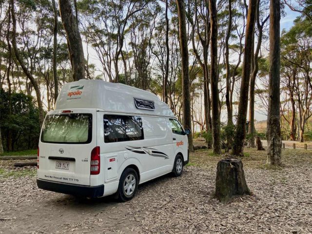 Campervan at Mystery Bay Campground, a pet-friendly campground at Narooma