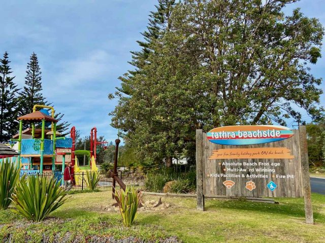 Dog-friendly caravan park on the Far South Coast - The entrance and playground at Tathra Beachside