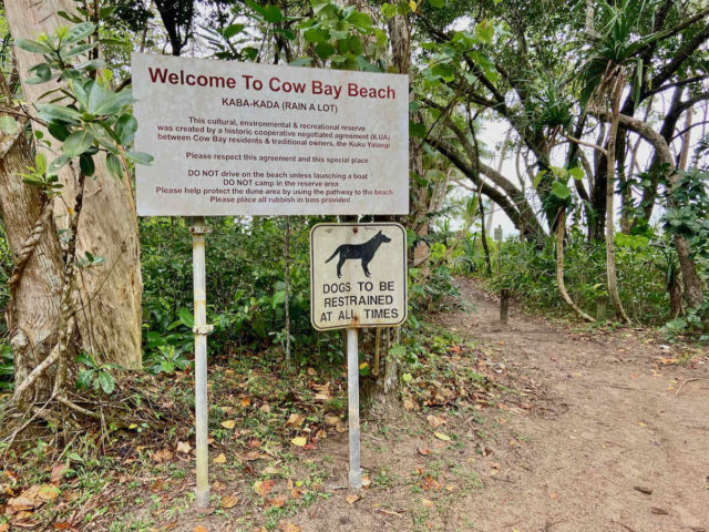 Cow Bay Beach Sign