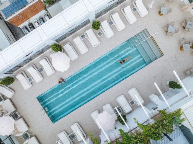 Aerial view of the rooftop pool at Hotel X